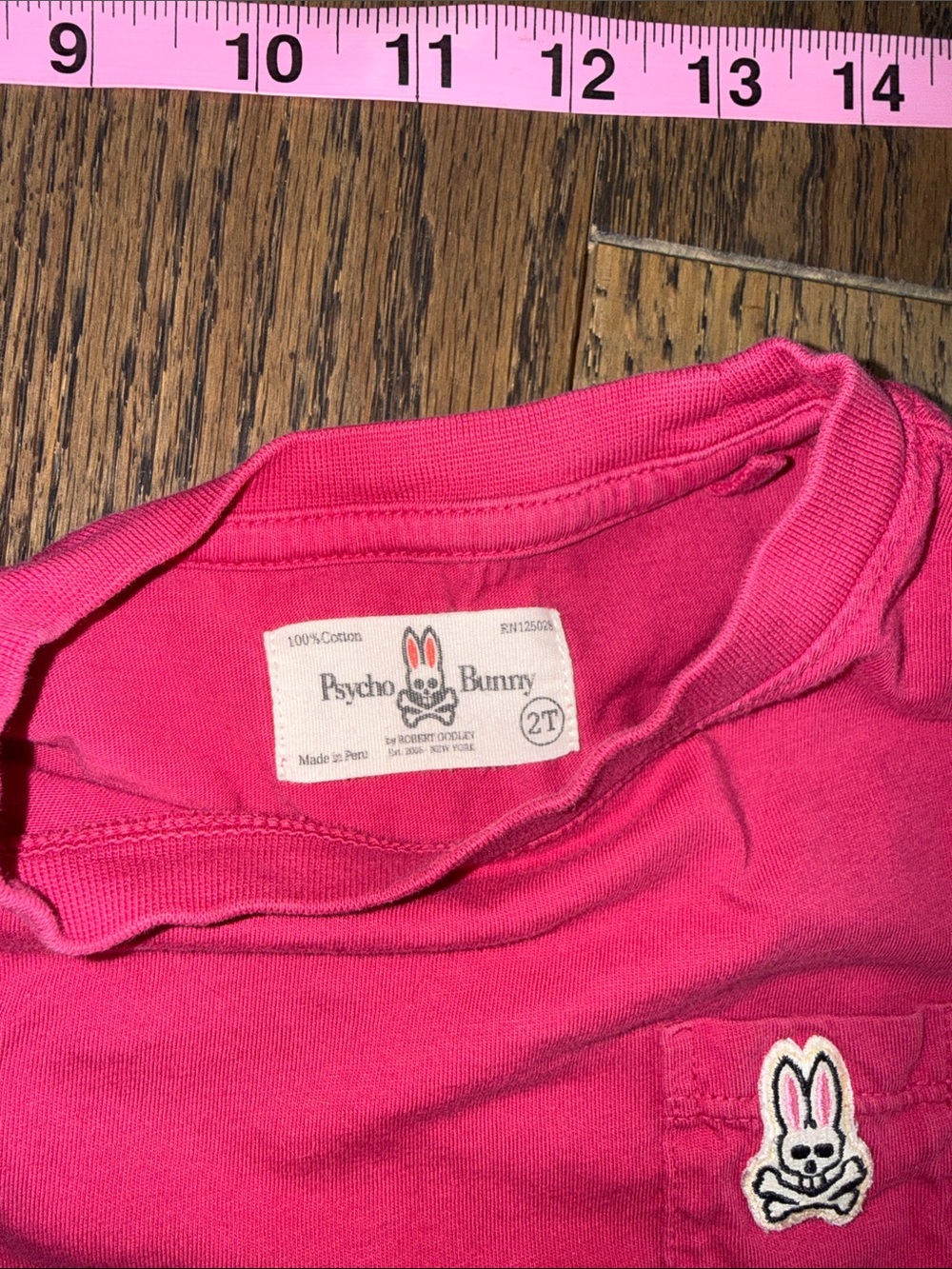 Psycho Bunny Kids Short Sleeve Tee in HotPink Pocket Bunny Patch 2T 18-24 unisex - Picture 5 of 7